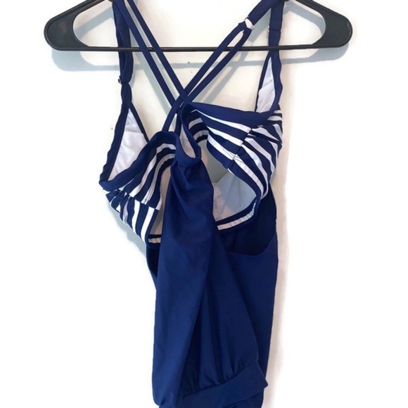One Piece Swimsuit Blue Stripes M - Picture 2 of 2